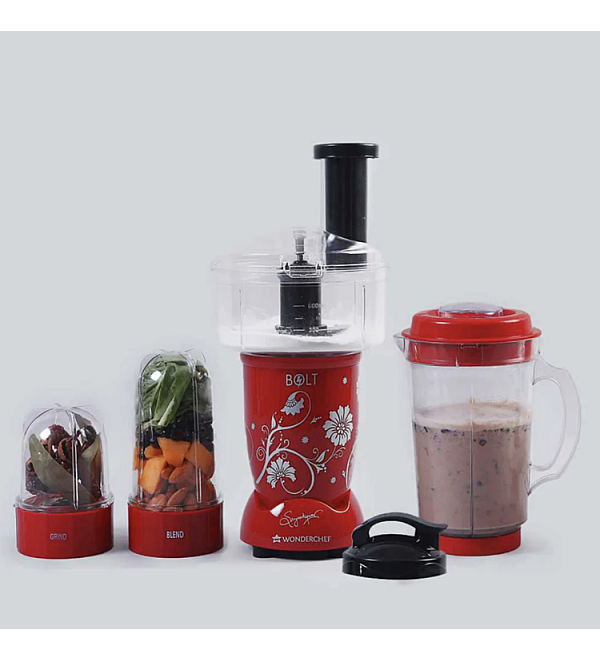 Nutri-blend BOLT-600W Mixer With Food Processor & Atta Kneader, Stronger & Swifter With Sipper Lid, 22000RPM 100% Full Copper Motor, 4 Unbreakable Jars, Sharper Steel Blades, 2 Yrs Warranty, Red, Recipe Book By Chef Sanjeev Kapoor